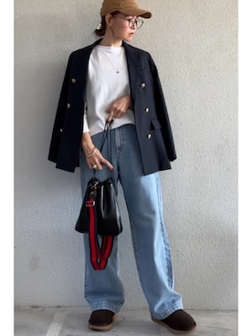 「JOURNAL STANDARD relume（ジャーナルスタンダード　レリューム）の●T/Wギャバネイビーブレザー◆（テーラードジャケット）」を使った、tomoさん（レディース・153cm）の秋コーディネート