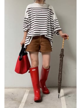 「アイテム（レインシューズ、オレンジ系）」を使った、tomoさん（レディース・153cm）の秋コーディネート
