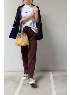 「JOURNAL STANDARD relume（ジャーナルスタンダード　レリューム）の●T/Wギャバネイビーブレザー◆（テーラードジャケット）」を使った、tomoさん（レディース・153cm）の秋コーディネート