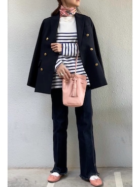 「JOURNAL STANDARD relume（ジャーナルスタンダード　レリューム）の●T/Wギャバネイビーブレザー◆（テーラードジャケット）」を使った、tomoさん（レディース・153cm）の冬コーディネート