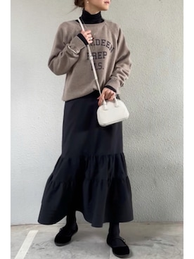 「ロゴニット」｜「アイテム（バレエシューズ）」を使った、tomoさん（レディース・153cm）の冬コーディネート