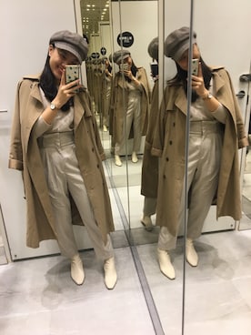 「NET（ネット）のアイテム（トレンチコート）」を使った、Estherさん（レディース・157cm）の春コーディネート