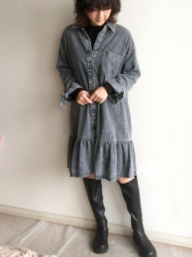 「デニムシャツ」｜「アイテム（シャツワンピース）」を使った、こっつんこーでさん（レディース・161cm）の秋コーディネート