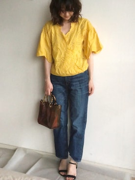 「ハイウエストストレートジーンズ」｜こっつんこーでさん（レディース・161cm）の夏コーディネート