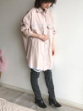 「ビッグシャツ」｜「アイテム（ブーツ）」を使った、こっつんこーでさん（レディース・161cm）の秋コーディネート