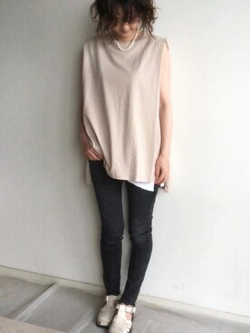 「SHIPS（シップス）の淡水パールマンテルネックレス 40cm（ネックレス）」を使った、こっつんこーでさん（レディース・161cm）の夏コーディネート