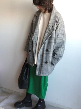 「チェック柄」｜「アイテム（ピーコート）」を使った、こっつんこーでさん（レディース・161cm）の冬コーディネート