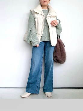 「アイテム（ダウンベスト）」を使った、SACHIさん（レディース・150cm）の秋コーディネート