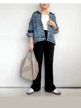 「BONLECILL（ボンルシール）の【接触冷感/抗菌防臭】カップ付きスクエアネックタンクトップ（タンクトップ、ホワイト系）」を使った、SACHIさん（レディース・150cm）の夏コーディネート