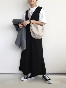 「ANGIE（アンジー）のアイテム（ジャンパースカート）」を使った、SACHIさん（レディース・150cm）の秋コーディネート