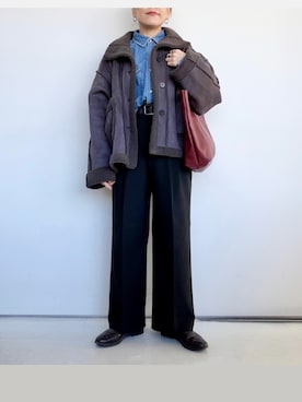 「アイテム（ムートンコート）」を使った、SACHIさん（レディース・150cm）の冬コーディネート