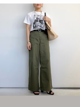 「Luz Llena（ラズレナ）のツイルベイカーパンツ（カーゴパンツ、グリーン系）」を使った、SACHIさん（レディース・150cm）の夏コーディネート