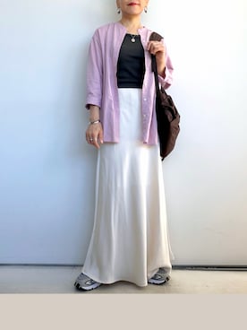 「BONLECILL（ボンルシール）の【接触冷感/抗菌防臭】カップ付きスクエアネックタンクトップ（タンクトップ、グレー系）」を使った、SACHIさん（レディース・150cm）の秋コーディネート