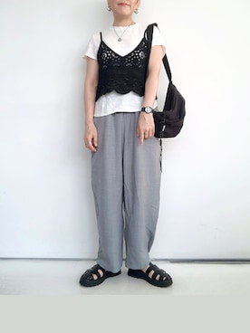 「Riberry（リベリー）のかぎ針編みビスチェ（キャミソール）」を使った、SACHIさん（レディース・150cm）の夏コーディネート