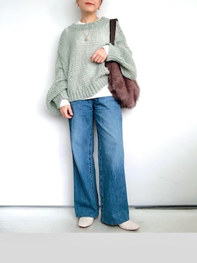 「アイテム（ダウンベスト）」を使った、SACHIさん（レディース・150cm）の秋コーディネート