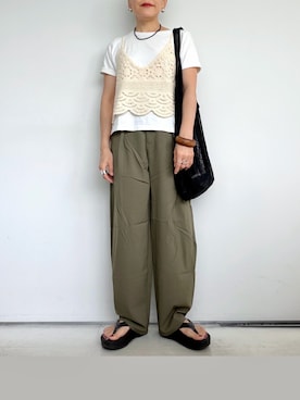 「Riberry（リベリー）のかぎ針編みビスチェ（キャミソール、その他）」を使った、SACHIさん（レディース・150cm）の秋コーディネート