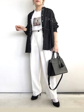 「hunch（ハンチ）の【WEB限定/別注】 バンドカラー オーバーサイズ　デニムシャツ（シャツ/ブラウス）」を使った、SACHIさん（レディース・150cm）の秋コーディネート