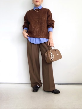 「アイテム（モカシン/デッキシューズ）」を使った、SACHIさん（レディース・150cm）の秋コーディネート