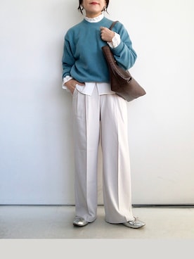 「ブルー x ホワイト」｜「アイテム（バレエシューズ）」を使った、SACHIさん（レディース・150cm）の冬コーディネート