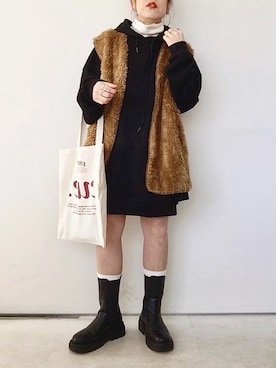 「アイテム（ベスト、ブラウン系）」を使った、SACHIさん（レディース・150cm）の冬コーディネート