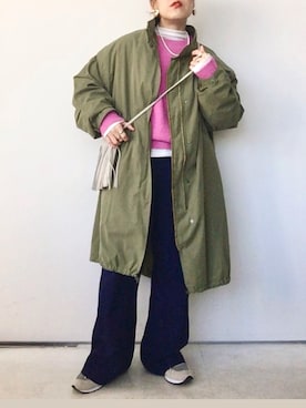 「ネイビー」｜「アイテム（モッズコート）」を使った、SACHIさん（レディース・150cm）の冬コーディネート