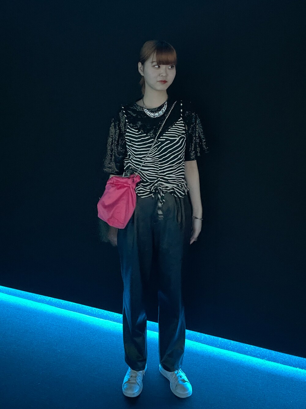 「キラキラ、レイヤードスタイル」｜「GUのアイテム（パンツ、ブラック系）」を使った、ᴹᴬᴿᴼᴺさん（レディース・160cm）の夏コーディネートの1枚目の写真