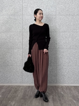 「ete（エテ）の○オブジェ ピアス L（ピアス（両耳用））」を使った、ひなさん（レディース・165cm）の秋コーディネート