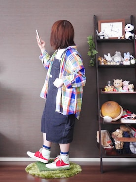 「ネルシャツ」｜「アイテム（オールインワン・サロペット）」を使った、Ri*さん（レディース・152cm）の春コーディネート