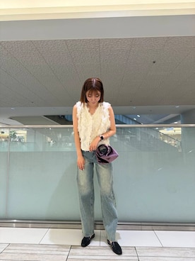 「RODE SKO(ロデスコ)の『MADE IN JAPAN』スクエアトゥプチメタルローファー(ローファー、ブラック系)」を使った、chikakoさん(レディース・170cm)の夏コーディネート