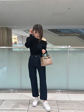 「RODE SKO(ロデスコ)のバイカラーベルトハンドバッグ(ハンドバッグ、ベージュ系)」を使った、chikakoさん(レディース・170cm)の冬コーディネート