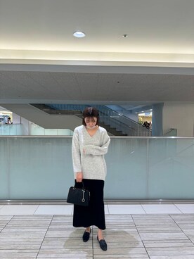 「SENSE OF PLACE by URBAN RESEARCH(センスオブプレイスバイアーバンリサーチ)の『一部WEB限定カラー』『TALLサイズ/WEB限定』ストレッチサスツキハイウエストスカート(スカート、ブラック系)」を使った、chikakoさん(レディース・170cm)の秋コーディネート