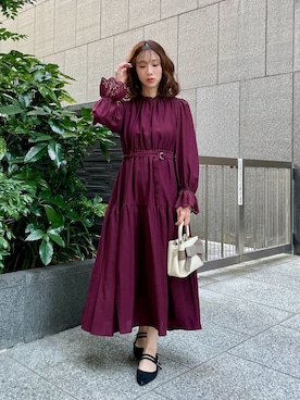 「PROPORTION BODY DRESSING（プロポーションボディドレッシング）の部分刺繍スリーブワンピース / 1216240901（ワンピース、レッド系）」を使った、Hikariさん（レディース・153cm）の秋コーディネート