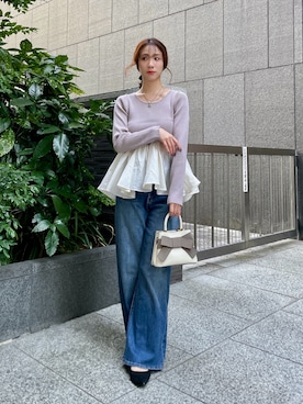 「PROPORTION BODY DRESSING（プロポーションボディドレッシング）の＜ａ＞チューリップペプラムヘムニット / 1216270918（ニット/セーター、グレー系）」を使った、Hikariさん（レディース・153cm）の秋コーディネート