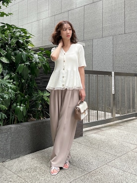 「PROPORTION BODY DRESSING（プロポーションボディドレッシング）の【追加生産決定！】部分シアーペプラムニット / 1216270606（ニット/セーター、ホワイト系）」を使った、Hikariさん（レディース・153cm）の夏コーディネート