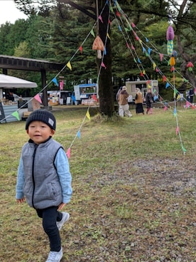 「GU（ジーユー）のアイテム（ニットキャップ/ビーニー）」を使った、yu26さん（キッズ・90cm）の秋コーディネート