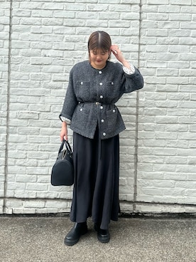 「アイテム（ノーカラージャケット）」を使った、YONEYAMAさん（レディース・165cm）の秋コーディネート