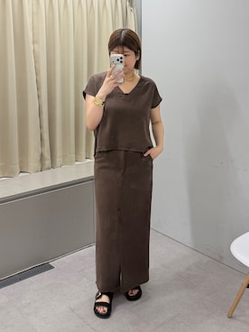 「LOUNGEDRESS（ラウンジドレス）の《セットアップ着用可》リヨセルプルオーバー（シャツ/ブラウス、ブラウン系）」を使った、YONEYAMAさん（レディース・165cm）の夏コーディネート
