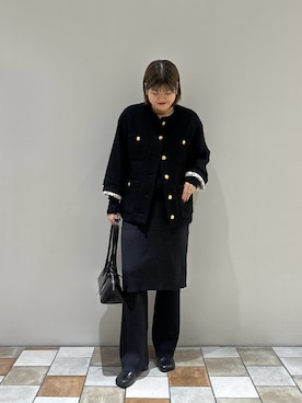 「アイテム（ノーカラージャケット）」を使った、YONEYAMAさん（レディース・165cm）の秋コーディネート