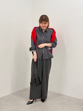 「LOUNGEDRESS（ラウンジドレス）の《セットアップ可》リヨセルヴィンテージライクシャツ　秋服（シャツ/ブラウス、ブラック系）」を使った、YONEYAMAさん（レディース・165cm）の秋コーディネート