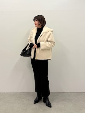 「LOUNGEDRESS（ラウンジドレス）の【GALENA/ガレナ】ワイドシャフトロングブーツ（ブーツ、ブラック系）」を使った、YONEYAMAさん（レディース・165cm）の秋コーディネート