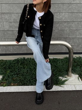 「アイテム（ノーカラージャケット）」を使った、sayさん（レディース・160cm）の秋コーディネート