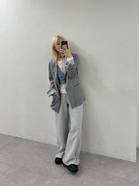 「mystic（ミスティック）の【柔らか素材】ストライプテーラードジャケット（テーラードジャケット、グレー系）」を使った、shitomiさん（レディース・157cm）の春コーディネート