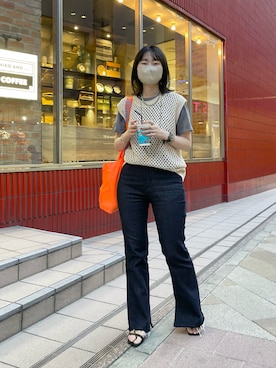 「mystic（ミスティック）のセンターステッチフレアデニム（デニムパンツ）」を使った、shitomiさん（レディース・156cm）の夏コーディネート