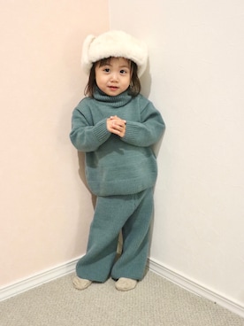 「petit main（プティマイン）のアイテム（キャップ）」を使った、so  rin enさん（キッズ・80cm）の秋コーディネート