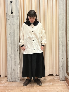 「Samansa Mos2（サマンサ モスモス）の配色前後2WAYブラウス（シャツ/ブラウス）」を使った、honamiさん（レディース・153cm）の冬コーディネート