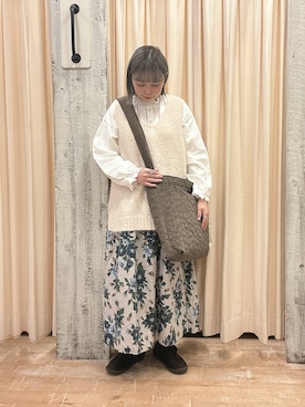 「Samansa Mos2（サマンサ モスモス）の襟刺繍シャーリング前後2WAYブラウス（シャツ/ブラウス）」を使った、honamiさん（レディース・153cm）の秋コーディネート