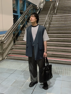 「アイテム（トートバッグ）」を使った、idaさん（メンズ・177cm）の夏コーディネート