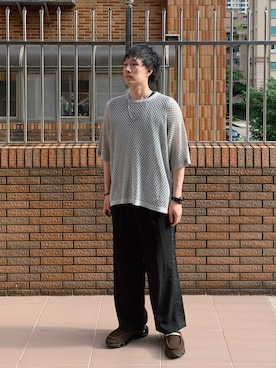 「アイテム（ニット/セーター）」を使った、idaさん（メンズ・177cm）の夏コーディネート