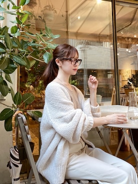 「titivate（ティティベイト）のﾛｰｹﾞｰｼﾞﾊﾝﾄﾞﾗｲｸﾆｯﾄｶｰﾃﾞｨｶﾞﾝ（カーディガン/ボレロ）」を使った、har ( ハル )さん（レディース・153cm）の秋コーディネート