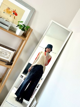 「アイテム（ハット、ブルー系）」を使った、maiさん（レディース・163cm）の秋コーディネート